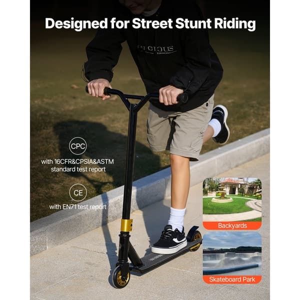 Stunt Scooter, Street Trick Scooter, til børn og voksne, letvægtsdæk, høj ydeevne