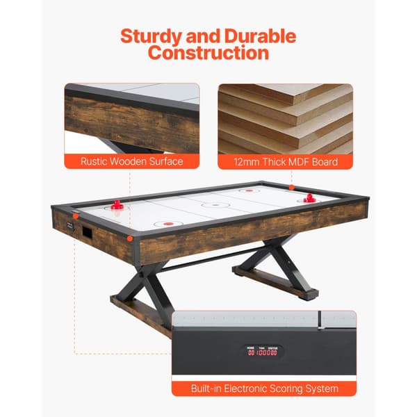 Air Hockey Bord 214 cm, Air Powered Arcade Bord, Elektroniske Scorer, Pushers