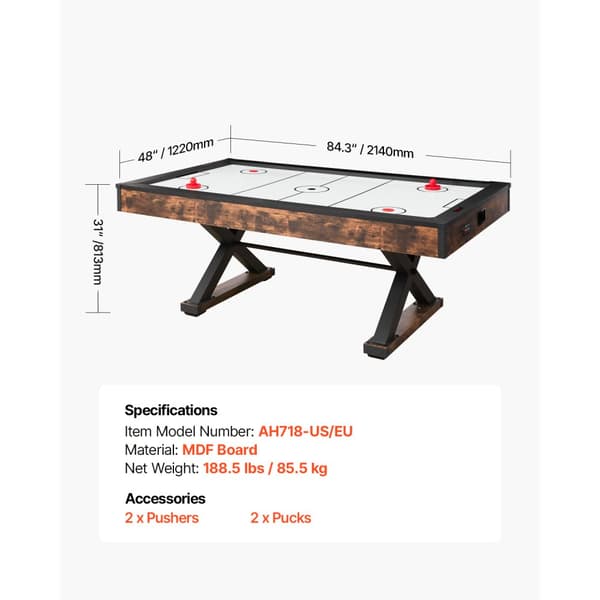 Air Hockey Bord 214 cm, Air Powered Arcade Bord, Elektroniske Scorer, Pushers
