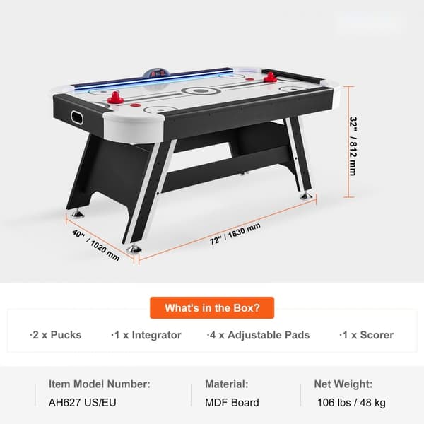 Hockeybord med luftdrevet, Sport Hockeyspil, Pucke med LED Scoringssystem
