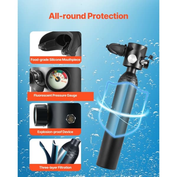 Scuba Tank 0,5 L, 98,43 fot Dykdjup, Påfyllningsbar Snorkellufttank med Pump