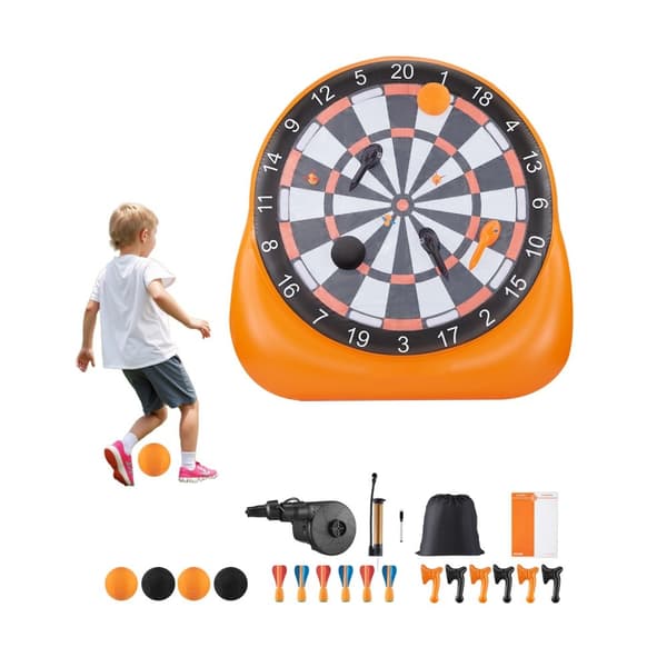Oppusteligt Dartbræt til Fodbold, Over 6 Fod, Inkluderer 4 Sparkbolde, 6 Dart, 6 Øksepumpe