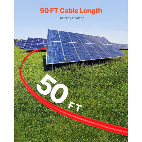 50FT Solpanelsförlängningskabel, Hon- och Hankontakter 10AWG, 1 Par, UV-beständig, Tålig PVC-isolering