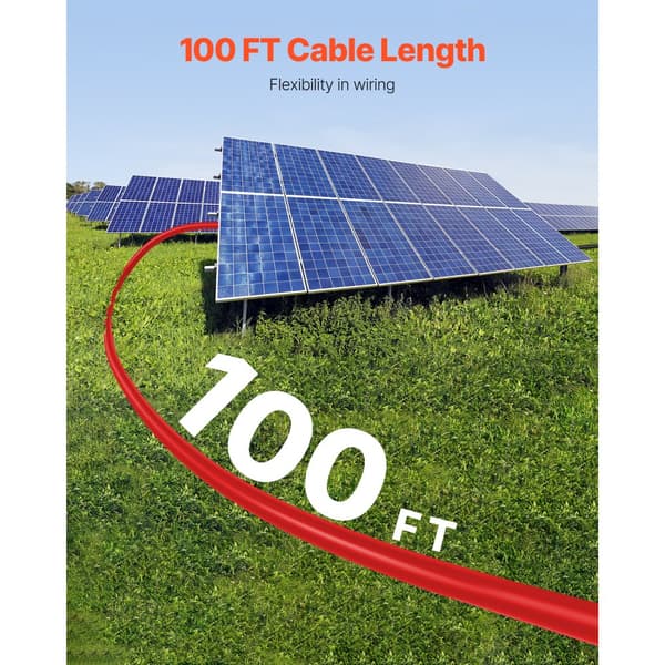 100FT Solpanel Forlængerkabel 10AWG, Vandtæt PV 6mm² Kabel, Rød Farve
