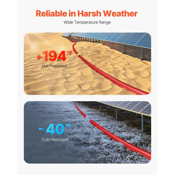 100FT Solpanel Forlængerkabel 10AWG, Vandtæt PV 6mm² Kabel, Rød Farve