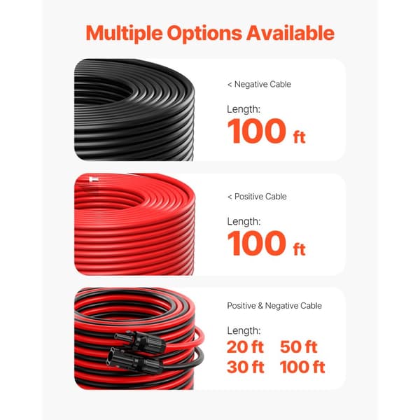 100FT Solpanel Forlængerkabel 10AWG, Vandtæt PV 6mm² Kabel, Rød Farve