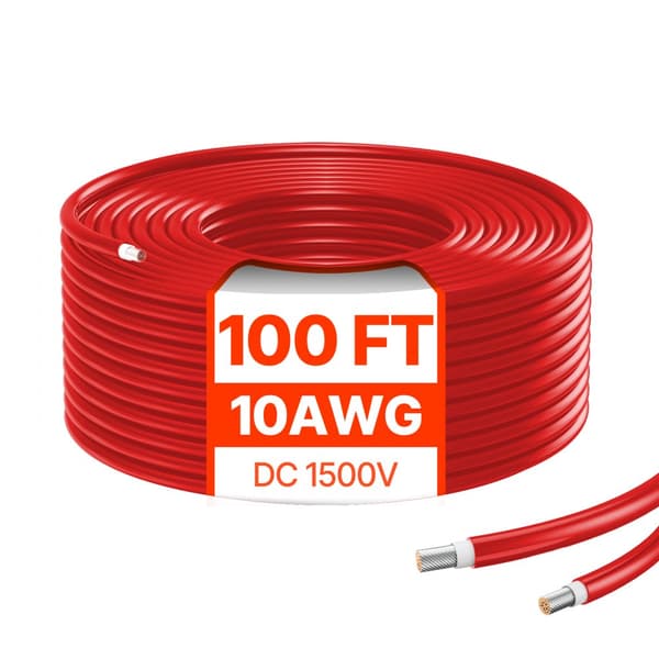 100FT Solpanel Forlængerkabel 10AWG, Vandtæt PV 6mm² Kabel, Rød Farve