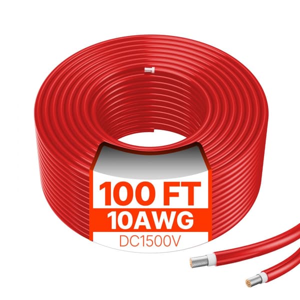 100FT Solpanel Forlængerkabel 10AWG, Vandtæt PV 6mm² Kabel, Rød Farve
