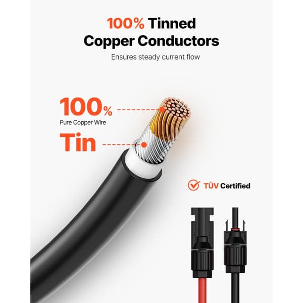 Solpanelsförlängningskabel 100FT, Set om 2, 10AWG, Hon- och Hankontakter