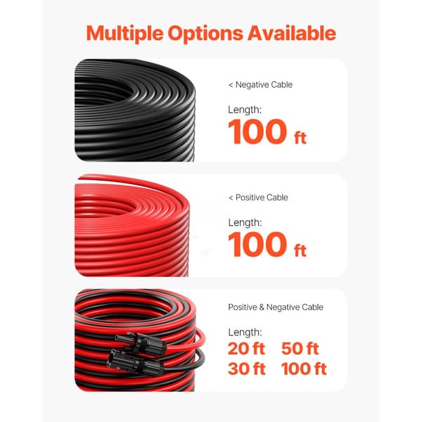 Solpanelsförlängningskabel 100FT, Set om 2, 10AWG, Hon- och Hankontakter