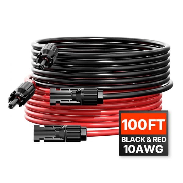 Solpanelsförlängningskabel 100FT, Set om 2, 10AWG, Hon- och Hankontakter