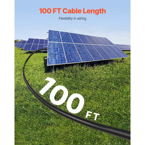 100FT Solpanel Forlængerkabel 10AWG, Vandtæt PV 6mm², Sort kabel til energieffektivitet