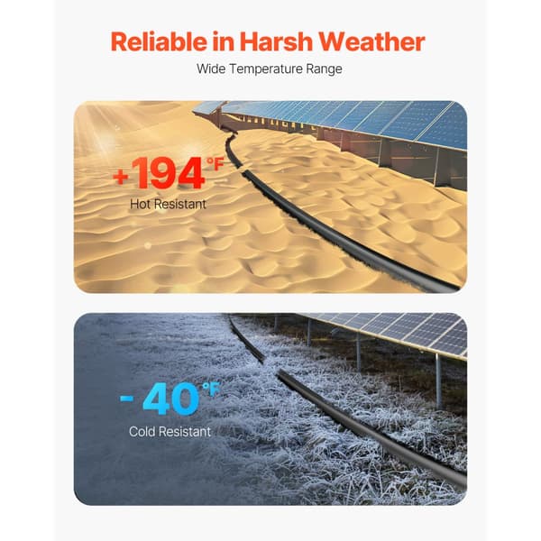 100FT Solpanel Forlængerkabel 10AWG, Vandtæt PV 6mm², Sort kabel til energieffektivitet