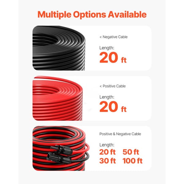 20FT Aurinkopaneelin Jatkojohto, Naaras- ja Urosliittimet, 10AWG, 1 Pari