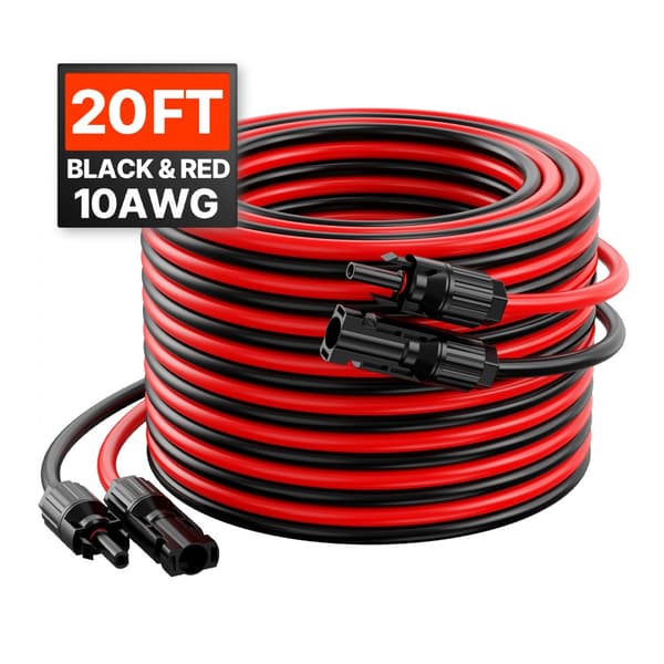 20FT Aurinkopaneelin Jatkojohto, Naaras- ja Urosliittimet, 10AWG, 1 Pari