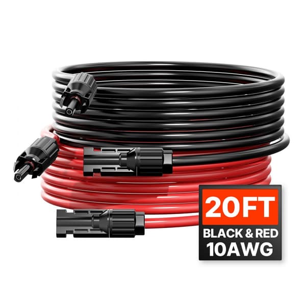 20FT Aurinkopaneelin Jatkojohto, Naaras- ja Urosliittimet, 10AWG, 1 Pari