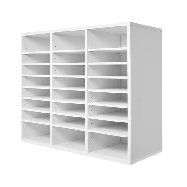 Træ Litteratur Organizer 24 rum, Justerbare Hylder, Hvid Farve, Pladsbesparende Opbevaringsløsning