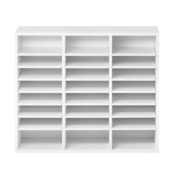 Træ Litteratur Organizer 24 rum, Justerbare Hylder, Hvid Farve, Pladsbesparende Opbevaringsløsning