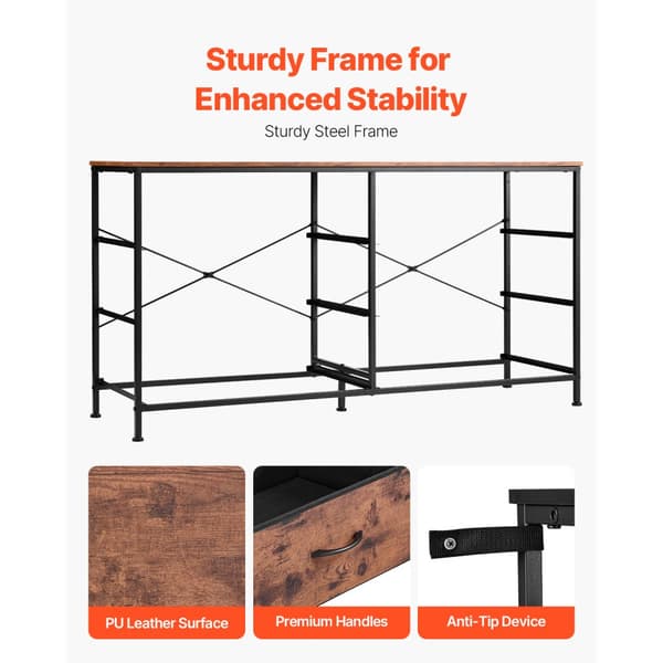 6 Skuffe Kommodeskab, TV-Stand med Stålramme, Rustik Brun Farve, Robust Design, Generøs Lagerplads