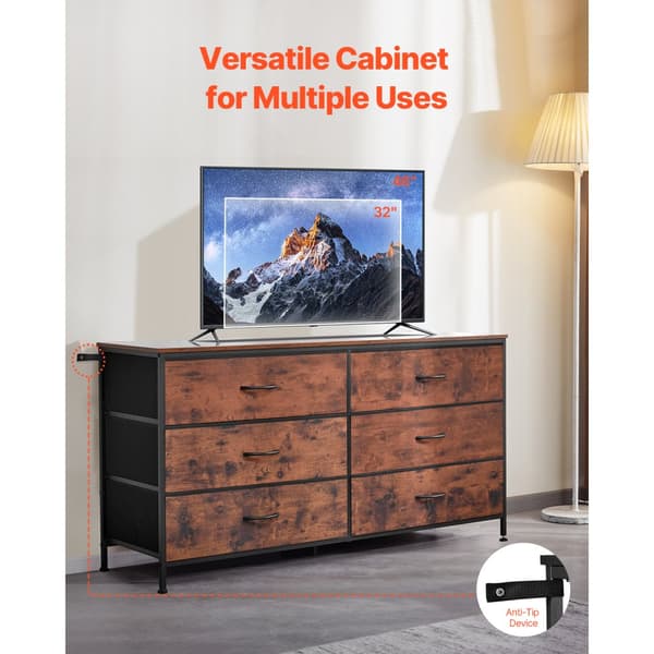 6 Skuffe Kommodeskab, TV-Stand med Stålramme, Rustik Brun Farve, Robust Design, Generøs Lagerplads