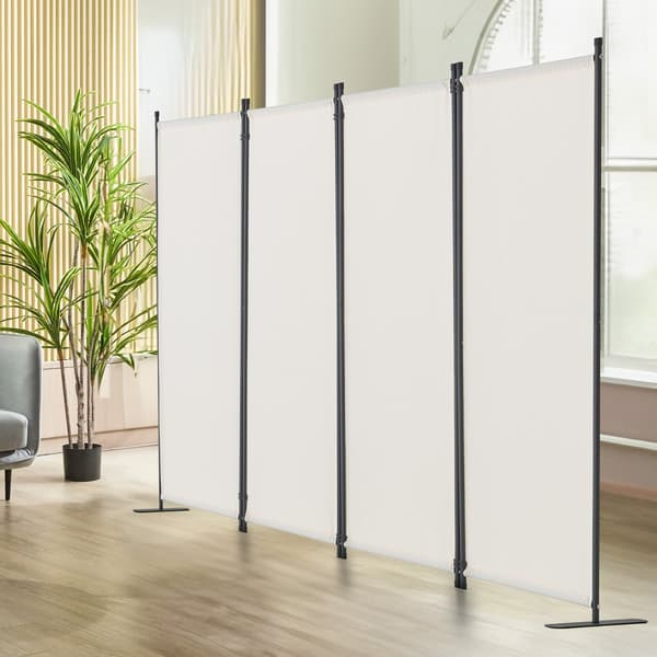 Rumskillevæg 4-Panel, Foldbar Privacy Skærm, Stof Skillevæg til Kontor, Hvid Farve