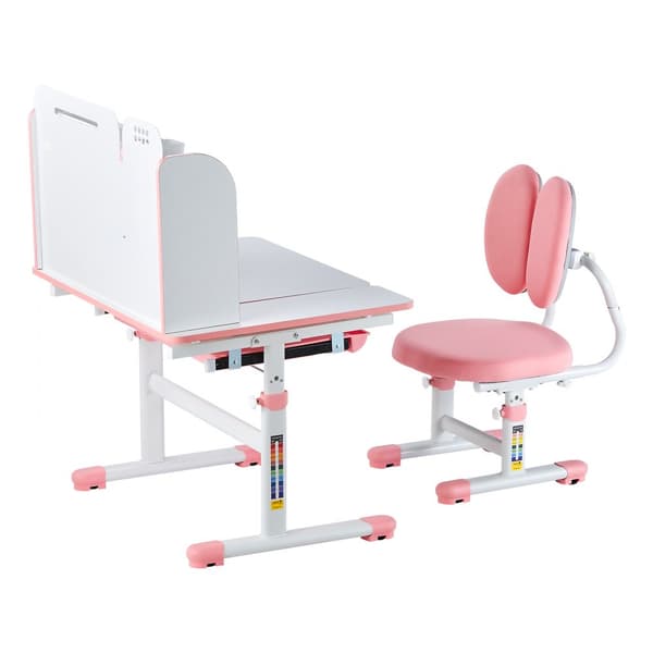 Børnestudiestol og Skrivebord, med Bogreol & Skuffe, Højdejusterbar, Pink