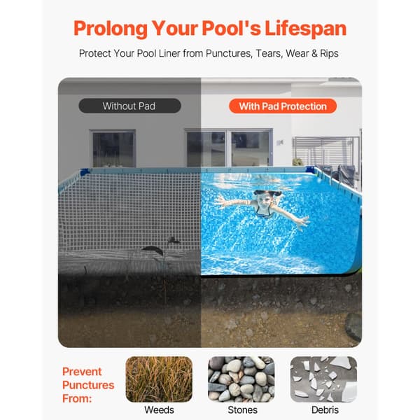 Rektangel poolforingspude 12x24ft, Kraftig poolmåtte, forhindrer punkteringer