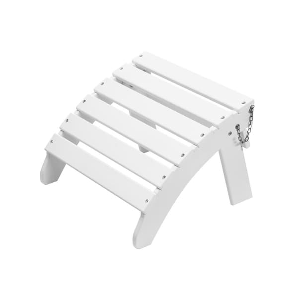Adirondack-jalkatuki, 17,7 L x 19,7 W x 13,8 H tuuman, HDPE-materiaali, taitettava, valkoinen