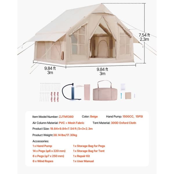 Puhallettava Retketeltta, 4-6 Henkilöä, Glamping, Pumppu Mukana, Helppo Pystyttää