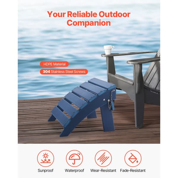 Adirondack Ottoman 15,7L x 18,9W x 13H, HDPE Foldefodstøtte, Blå Farve, Høj Holdbarhed