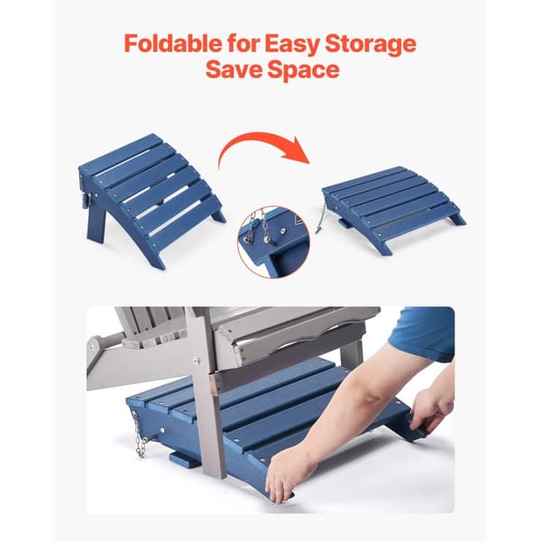 Adirondack Ottoman 15,7L x 18,9W x 13H, HDPE Foldefodstøtte, Blå Farve, Høj Holdbarhed