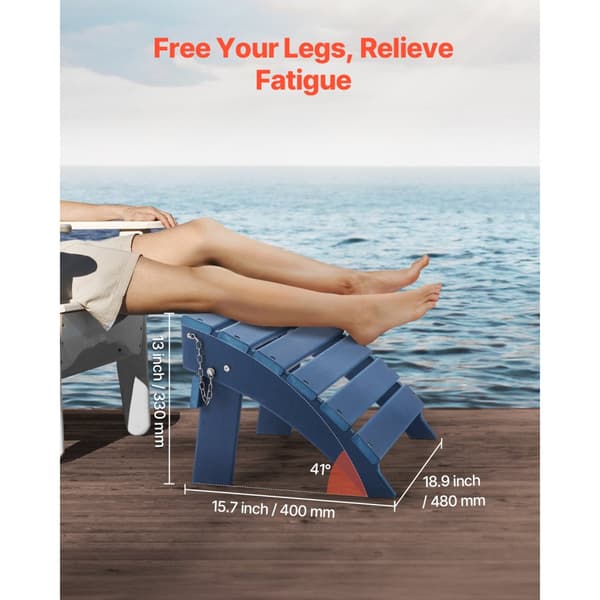 Adirondack Ottoman 15,7L x 18,9W x 13H, HDPE Foldefodstøtte, Blå Farve, Høj Holdbarhed