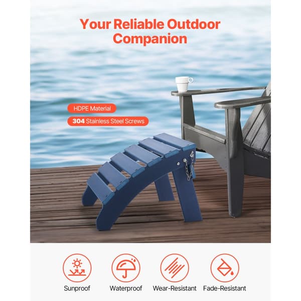 Adirondack Ottoman, 18,7L x 18,9W x 13,8H Tommer, HDPE Foldefodstøtte, Blå