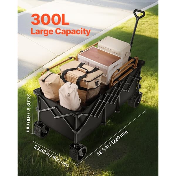 Hopfällbara Vagnar 300L & 450LB, Heavy Duty Trädgårdsvagn, Förlängd och Robust