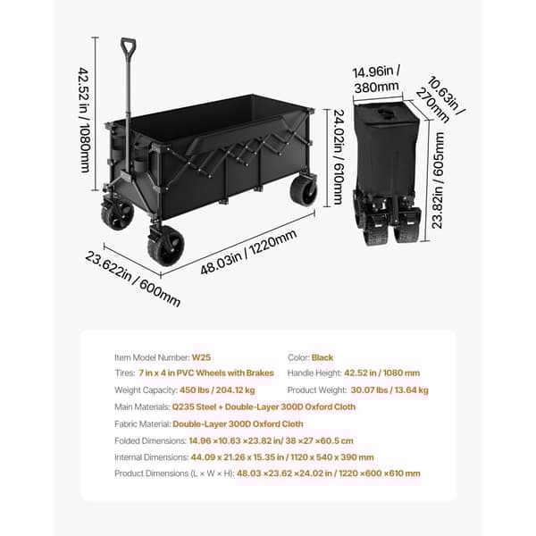 Hopfällbara Vagnar 300L & 450LB, Heavy Duty Trädgårdsvagn, Förlängd och Robust