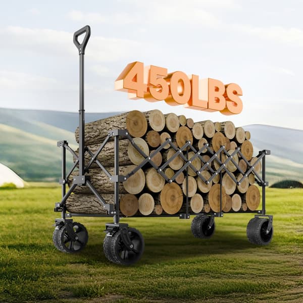 Hopfällbara Vagnar 300L & 450LB, Heavy Duty Trädgårdsvagn, Förlängd och Robust