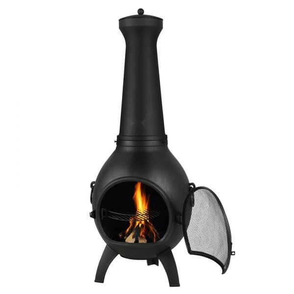 22 tommer Chiminea, Udendørs Aluminium Pejs, med Grillnet og Skorstensbelægning