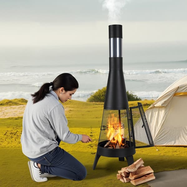 Chiminea utomhuseldstad 20 tum, vedeldad, med grillnät och skorstensbeläggning