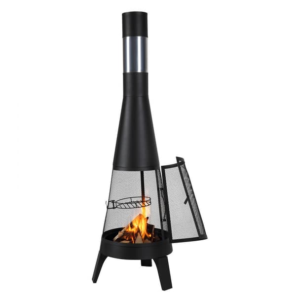 Chiminea utomhuseldstad 20 tum, vedeldad, med grillnät och skorstensbeläggning