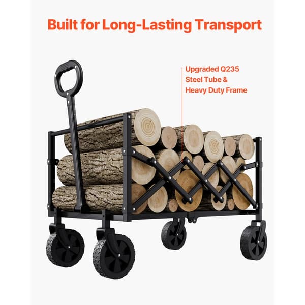 Sammenklappelig Havevogn 120L & 225LBS, Sort, Heavy Duty, Foldebar model, Nem til opbevaring
