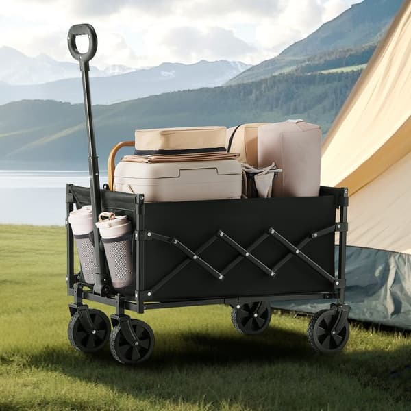 Sammenklappelig Havevogn 120L & 225LBS, Sort, Heavy Duty, Foldebar model, Nem til opbevaring