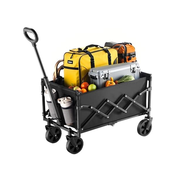 Sammenklappelig Havevogn 120L & 225LBS, Sort, Heavy Duty, Foldebar model, Nem til opbevaring