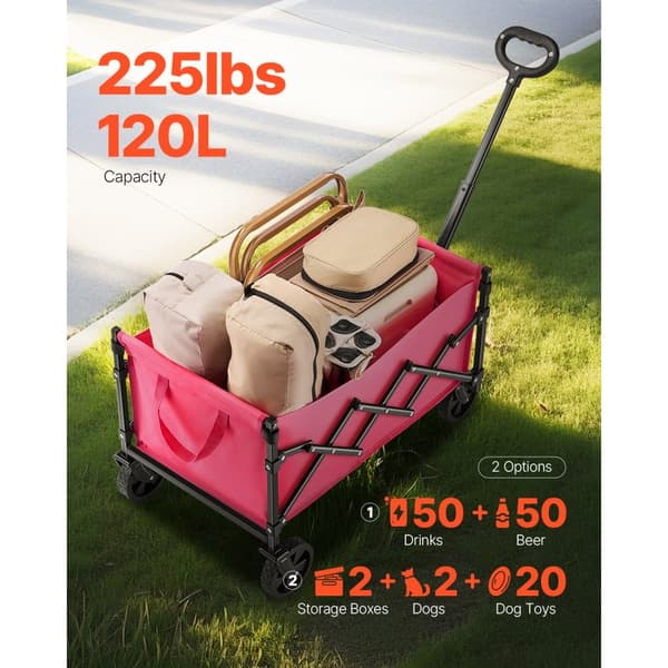 Hopfällbar trädgårdsvagn 120L & 225LBS, Kraftfulla tunga vagnar, Rosa färg