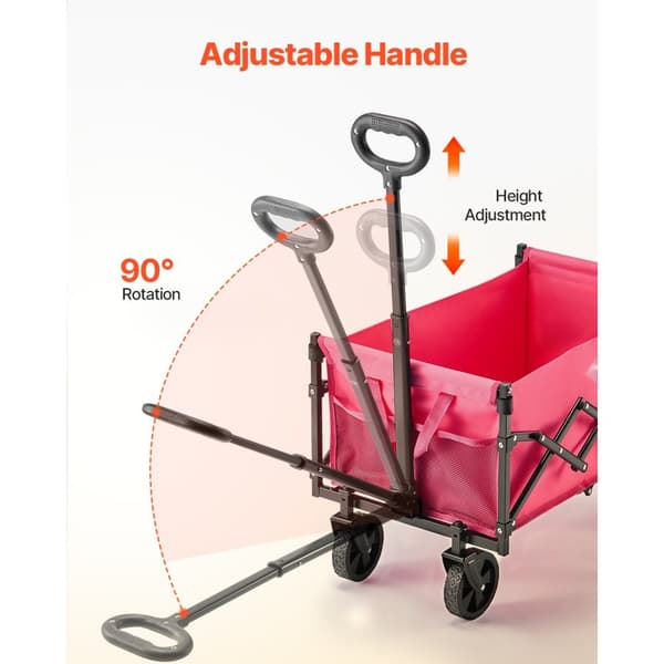 Hopfällbar trädgårdsvagn 120L & 225LBS, Kraftfulla tunga vagnar, Rosa färg