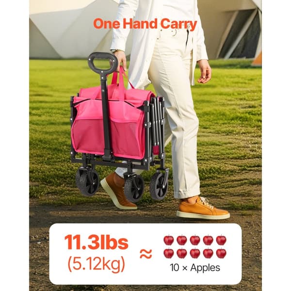 Hopfällbar trädgårdsvagn 120L & 225LBS, Kraftfulla tunga vagnar, Rosa färg