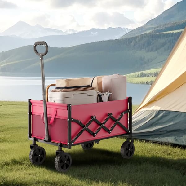 Hopfällbar trädgårdsvagn 120L & 225LBS, Kraftfulla tunga vagnar, Rosa färg