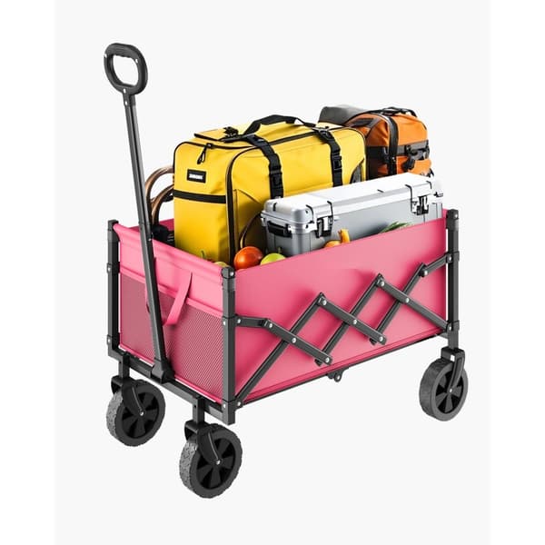 Hopfällbar trädgårdsvagn 120L & 225LBS, Kraftfulla tunga vagnar, Rosa färg
