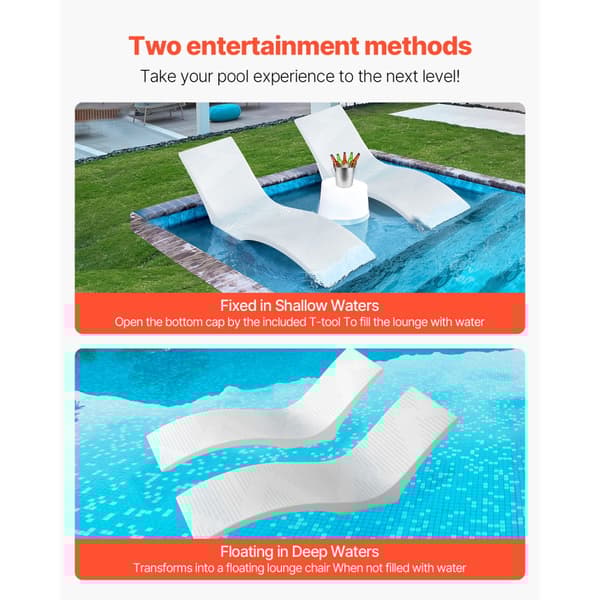 In-Pool Lounge Stole, Chaiselong, 2 Stk, Indendørs Pool, Solhylde Liggestol, Vandafvisende, Holdbart Materiale