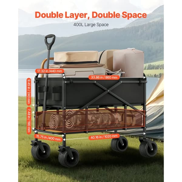Dubbeldäckare Hopfällbar Vagn, Kapacitet 300L & 450 lbs, Tung Uppgift, Robust och Praktiskt