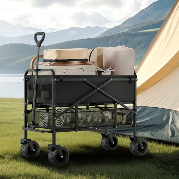 Dubbeldäckare Hopfällbar Vagn, Kapacitet 300L & 450 lbs, Tung Uppgift, Robust och Praktiskt
